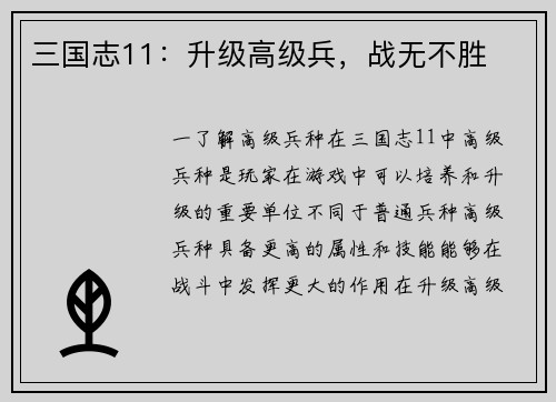 三国志11：升级高级兵，战无不胜